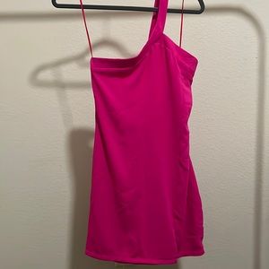 One shoulder pink dress